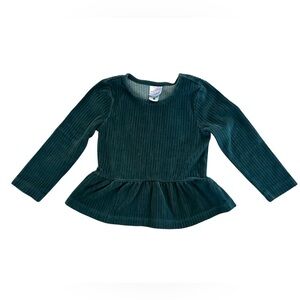 Hanna Andersson Green Corduroy/Velour Peplum Top (90 cm/3T)